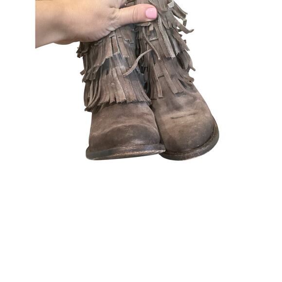 Freebird by Steven Belle Suede Double Buckle Fringe Ankle Heeled Booties US 8 - Picture 9 of 13